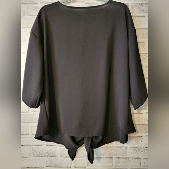 Women's black wing sleeved tie blouse size L, New! - Picture 6 of 7